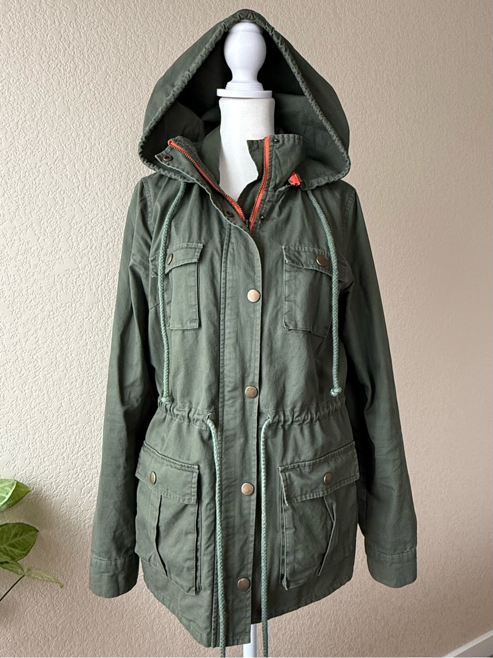 Market & Spruce Olive Green Hooded Utility Jacket Size Medium